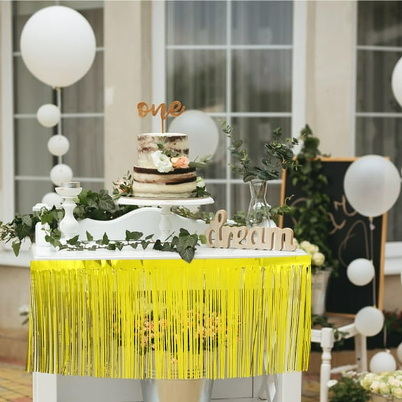 HEMOTON Golden Plastic Raffia Table Skirt for Hawaiian Luau Party Decorations and Beach Theme Events 72 in