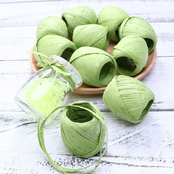 HEMOTON Green Raffia Straw Rope for Decoration Durable Twine String for DIY Crafts Gift Packaging 10pcs Rolls