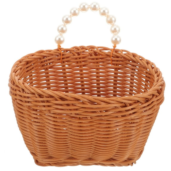 HEMOTON 1Pcs White Woven Wall Hanging Basket for Home Decor and Kitchen Storage