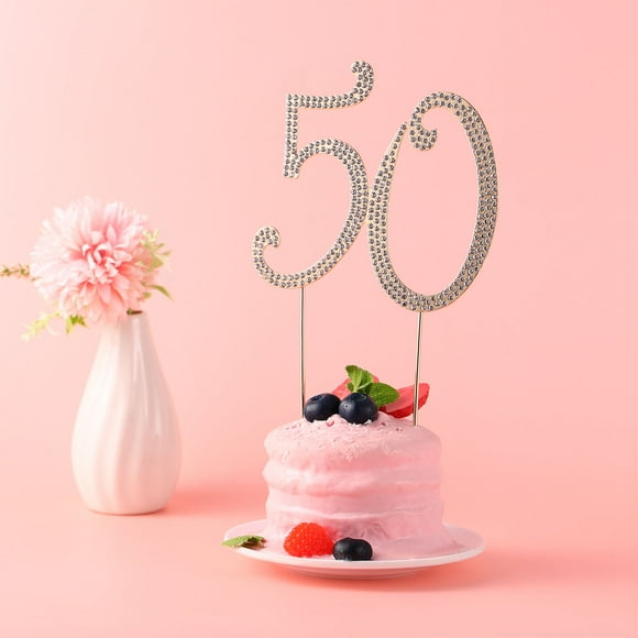 Hytrove Rhinestones Cake Topper Number 50 Shape For 50th Birthday Celebration 1Pack 8.3X4.9X0.1In