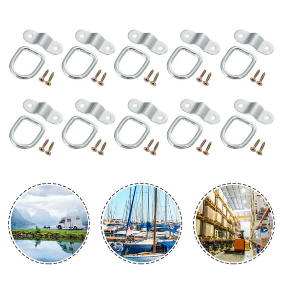 HEMOTON Hemoton 10Pcs Multifunctional Pull Rings for Trailer Towing with Triangle Hooks Silver