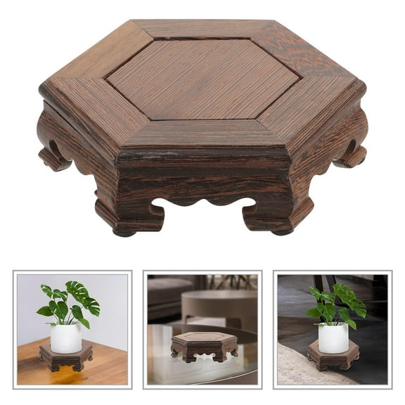 HEMOTON Hexagon Display Stand Indoor Plant Rack Wood Crafts Display Base Plant Riser Stand