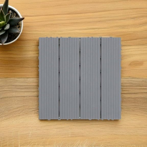 HEMOTON Interlocking Patio Tiles Waterproof Plastic Wood Flooring Outdoor Floor Tiles Plastic Wood Decking for Patio Balcony Garden Backyard Pool