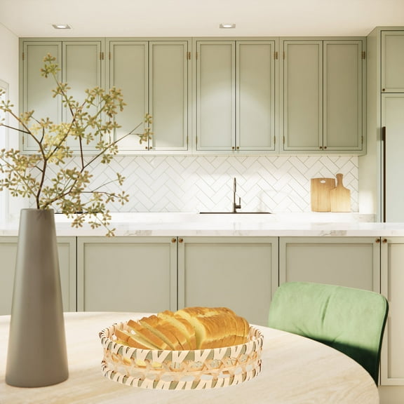 HEMOTON Khaki Bamboo Storage Basket Woven Organizer for Home Use Lightweight Vegetable and Bread Container 12x12x9 Inches