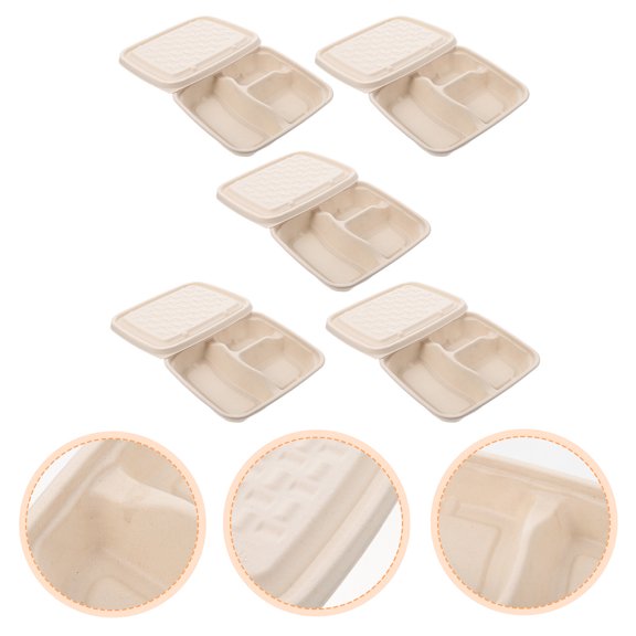 HEMOTON Khaki Paper To Go Containers for Storage Safe Lightweight with Multiple Compartments 10pcs