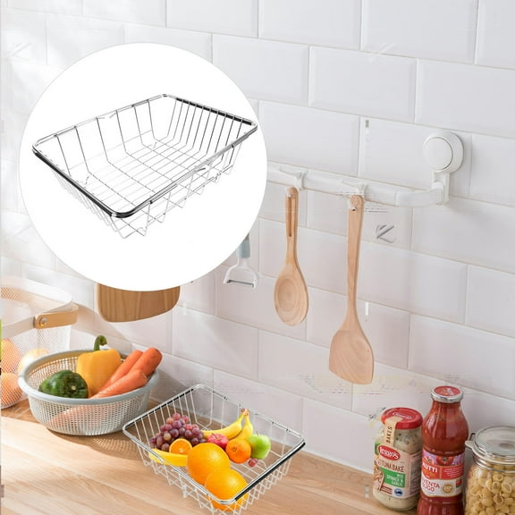 HEMOTON Kitchen Sink Cutlery Drainer Rack Wear-resistant Stainless Steel Tableware Drainer Rack Sink Drying Basket