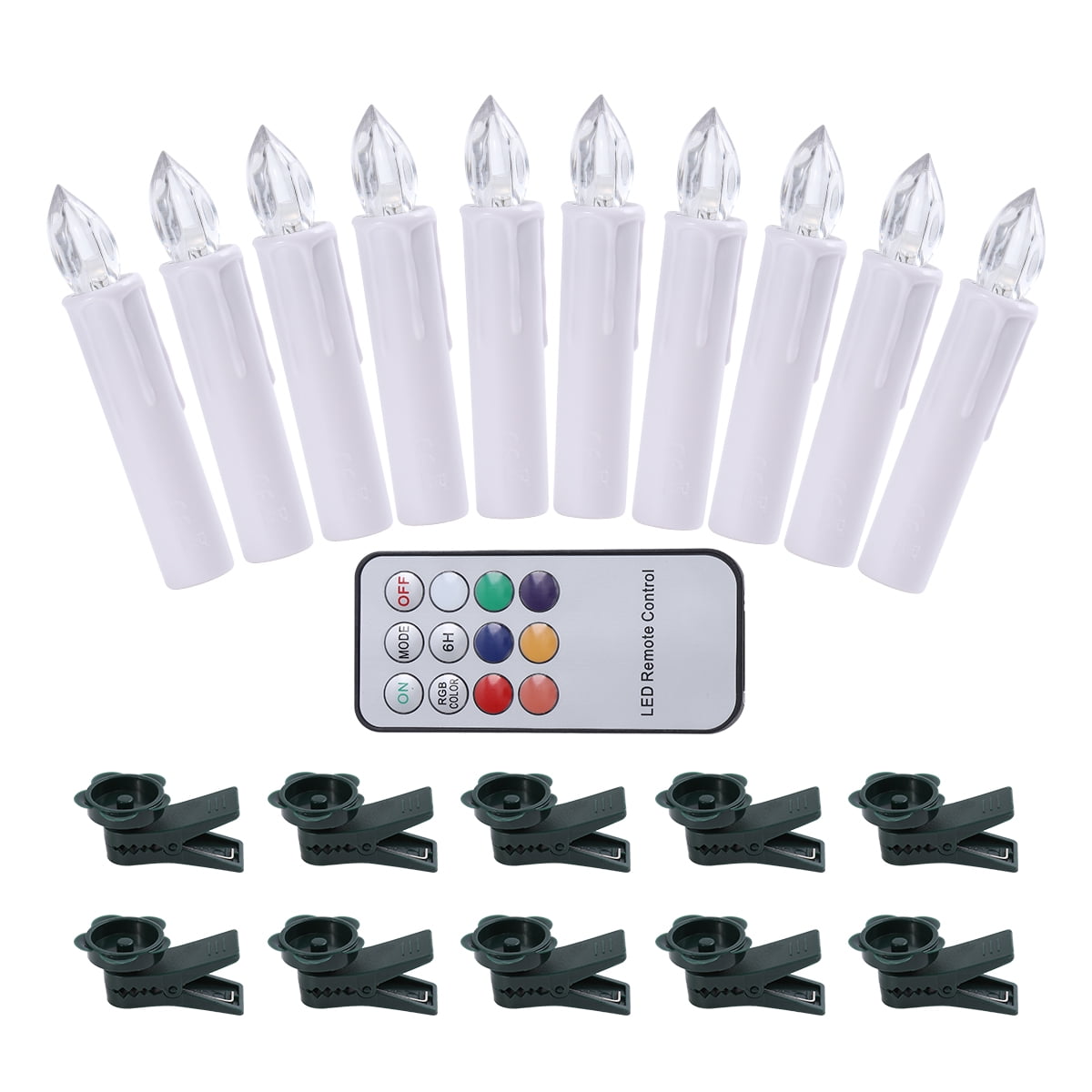 ODEETRONIC Flameless Christmas Tree Candle Lights - 10 LED Warm White Clip-on, 8 Modes With Timer, Battery Powered