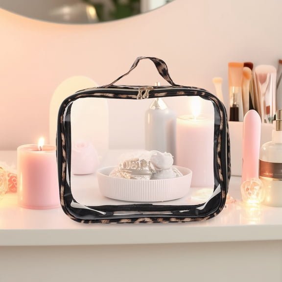 HEMOTON Leopard Print Makeup Bag with Large Capacity for Travel and Home Use Portable Storage Bag