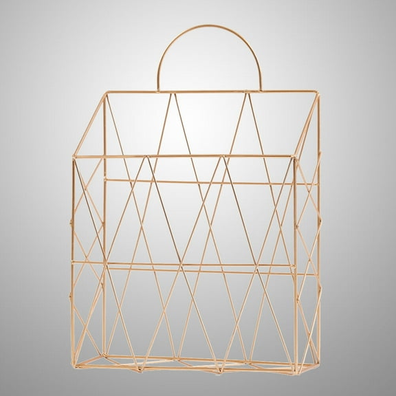 HEMOTON Magazine Holder Hanging Wallmounted Newspaper Book File Organizer Basket Iron Shelf Storage Container Display Stand (Golden)