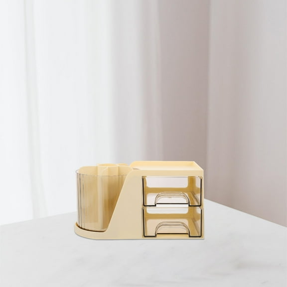 HEMOTON  Makeup Brush Storage Container Cosmetic Drawer Rotating Office Travel Beige