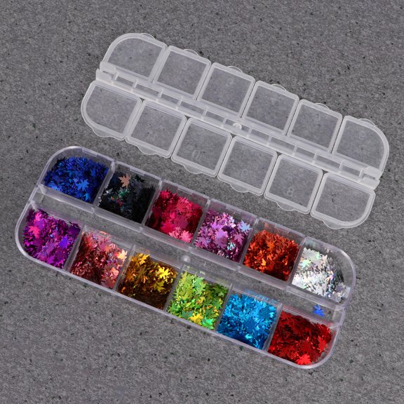 HEMOTON Maple Leaves Nail Art Decals with Sequins for Creative DIY Manicure Designs Assorted Color 12pcs