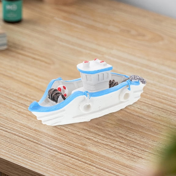 HEMOTON Mediterranean Mini Boat Decor Beach-themed Home Decor Miniature Resin Boat Figurine Mini Boat Model Beach Theme Mini Boat Figure Home Decor