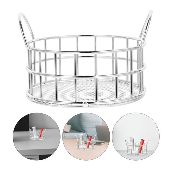 HEMOTON Metal Storage Basket Small Desk Basket Decorative Sundries Container Tabletop Organizer Storage Basket
