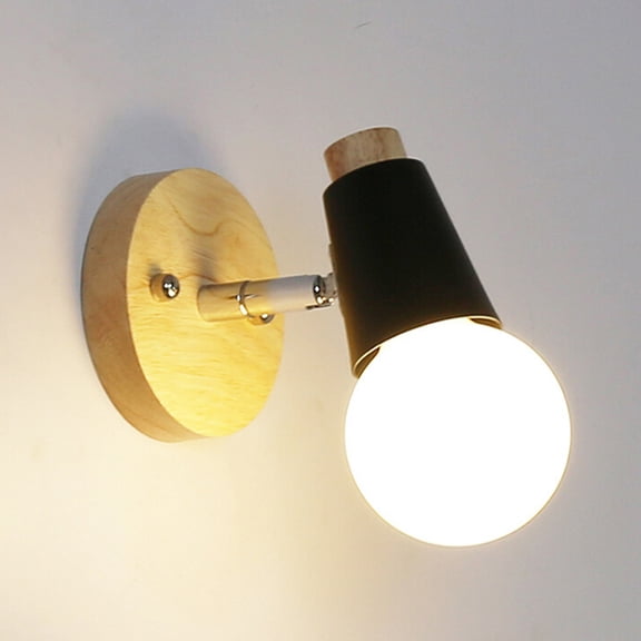 HEMOTON Minimalist Wall Lamp Modern Solid Wood E27 Wall Light Loft Restaurant Art Lighting Decor - No Light Bulb (Black)