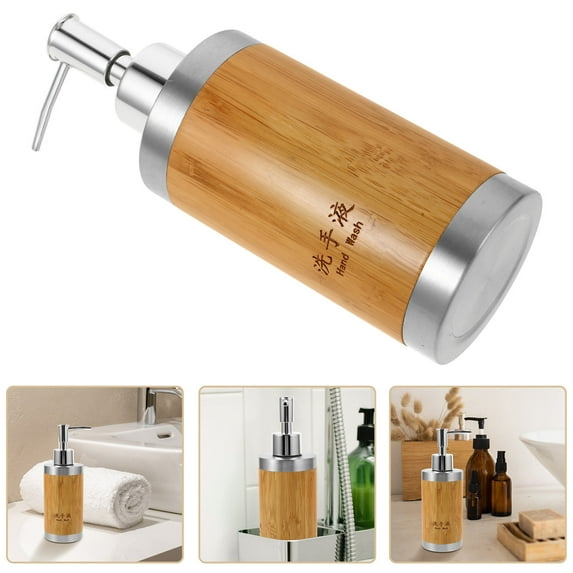 HEMOTON Multi Color Bamboo and Plastic Hand Wash Dispenser Pump Soap Container for Bathroom Kitchen 16 oz