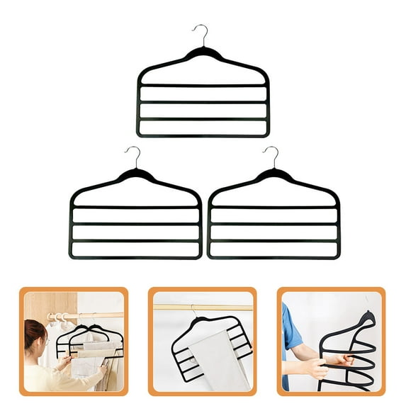 RENACLIPY 3-Pack Space Saving Multi-Layer Pants Hangers, Black ABS Closet Organizers for Efficient Storage