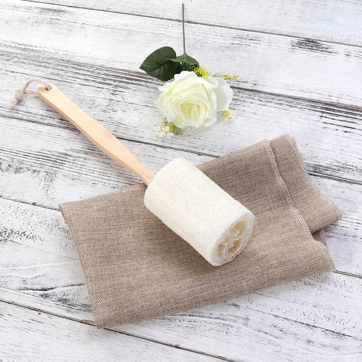 HEMOTON Exfoliating Loofah Bath Brush with Long Wooden Handle for ...