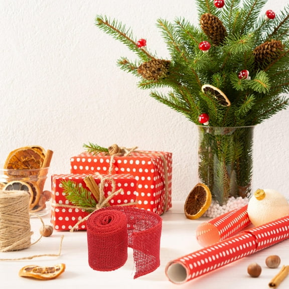 SOPOTUTU Burlap Ribbon Natural Jute Red 1Pack