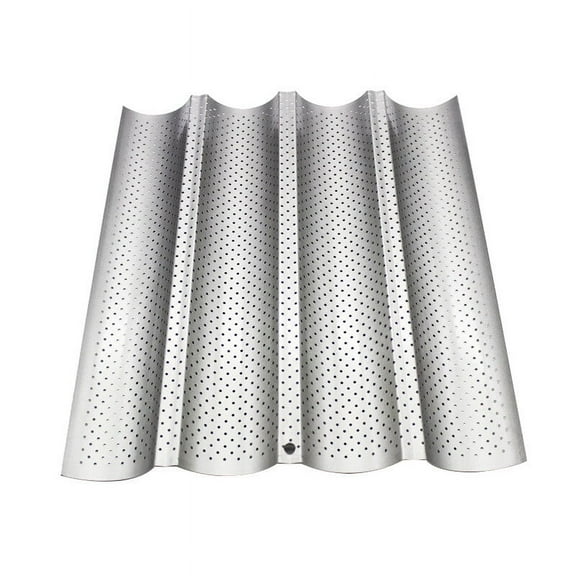 HEMOTON Non-Stick Perforated French Bread Pan Mold for Baking 4 Loaves Wave Baker (Silver)