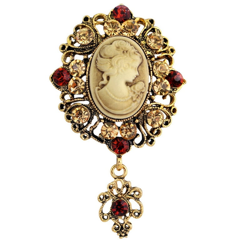 Hemoton Old Style Cameo Brooches Women Crystal Christmas Gift Brooch Pin (Gold), Women's, Size: As The Description