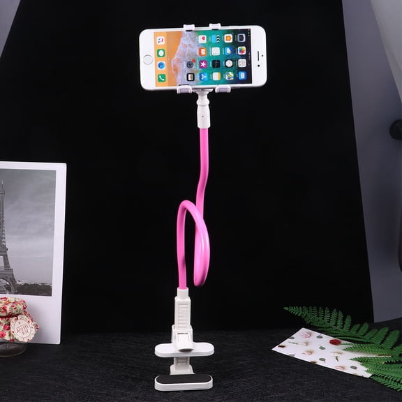 HEMOTON  Phone Clamp Mount Stand Adjustable Cute Gooseneck Tablet Holder Foldable Cell Pink
