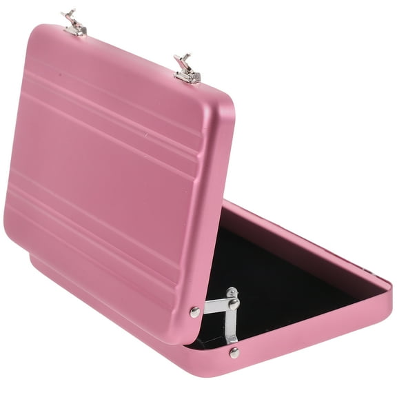 HEMOTON Pink Aluminum Mini Briefcase Card Holder for Business and Office Supplies Storage 4.5 x 3.5 inches