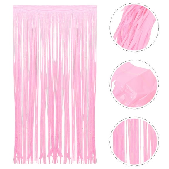 EXHUMKY 4Pcs Fringe Curtains Pink Plastic Photo Backdrop Curtain for Wedding Party Accessories