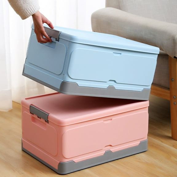 HEMOTON Pink Portable Storage Box for Home Dorm Room Made of PP Plastic Material with Buckle Design and Foldable Feature Size L