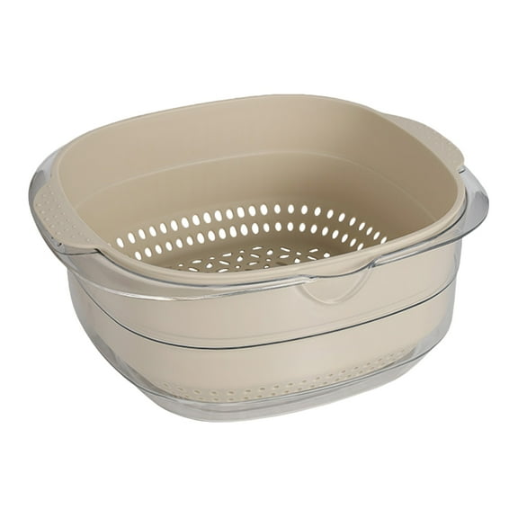 HEMOTON Plastic Colander for Home Use Beige Double Layered Design Great Kitchen Assistant 7.87"x3.94"x5.12"