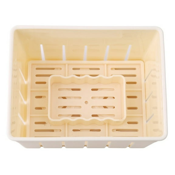 Hemoton Plastic Tofu & Cheese Press Mold Maker Homemade Making Mold Cutter Box Case DIY Pressing Mould Kitchen Tool With A Cotton Gauze (Yellow)