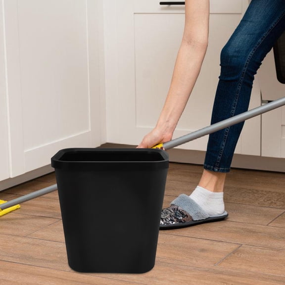 SOPOTUTU Black Plastic Trash Bin for Home and Office Use - , Versatile, Lightweight Wastebasket with Lid