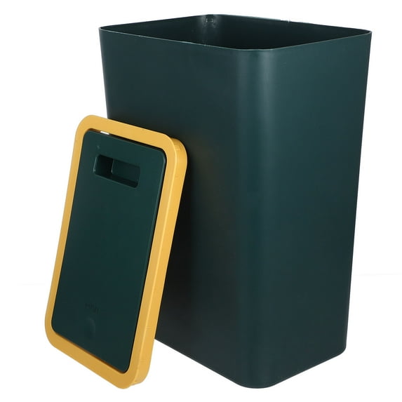 HEMOTON Plastic Wastebasket Trash Bin Container Kitchen Can with Lid Garbage Office Dark Green