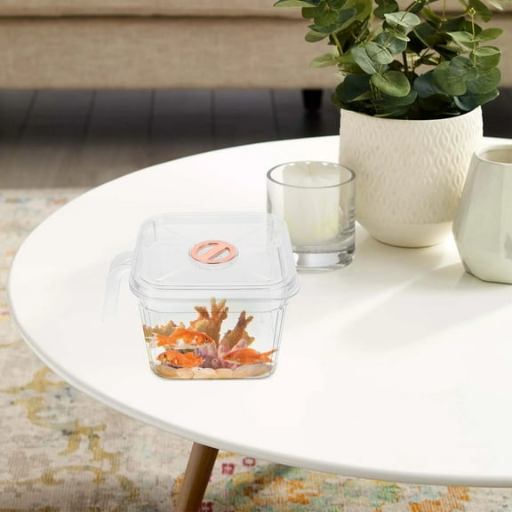 HEMOTON Portable Betta Fish Bowl with Handle, Shatterproof Small Aquarium, Transparent Plastic Tank, Unbreakable Desktop Fish Bowl