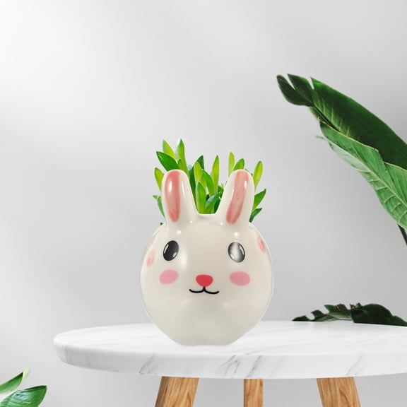 RENACLIPY White Ceramic Indoor Plant Pot with Bunny Design for and Small Houseplants