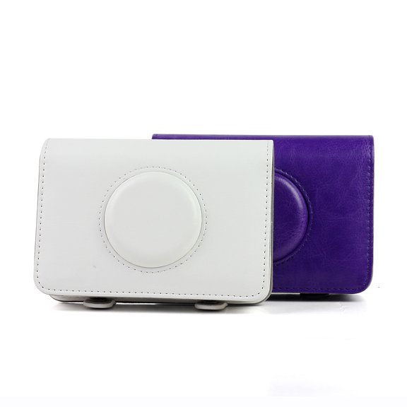 HEMOTON Premium Purple PU Leather Snap Touch Camera Case Protector with Shoulder Strap for Easy Cleaning