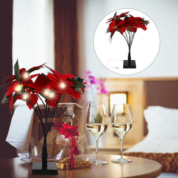 EXHUMKY Artificial Poinsettia Tree Lamp Red 1 .8X9.8X15.7In