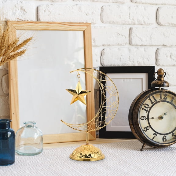 DEEPCRAFF Elegant Golden Metal Moon and Star Tabletop Decor for Middle Eastern Festival Accent
