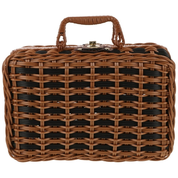 HEMOTON Retro Handwoven Imitated Rattan Storage Box for Creative Suitcase Use Assorted Color Plastic 1 Piece