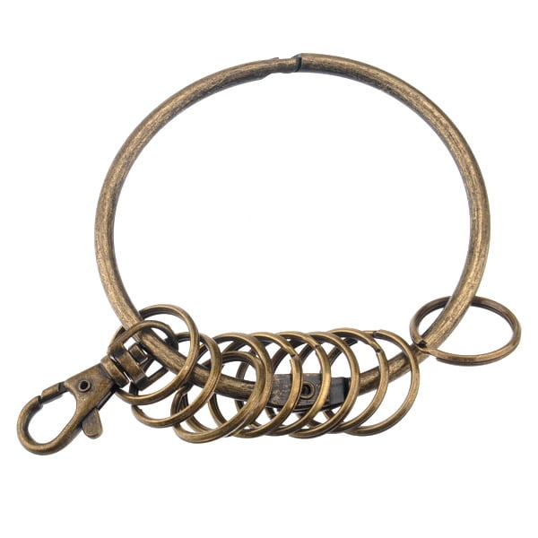 Hemoton Retro Large Circular Shaped Metal Keychain Key Holder Key Ring with 10 Rings (Bronze), Adult Unisex, Size: One Size