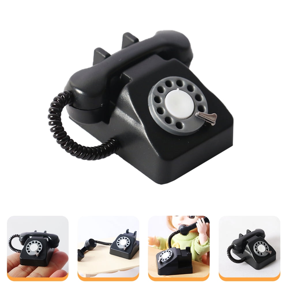 HEMOTON Retro Mini Telephone For Dollhouse Decor Made Of Plastic Black hemoton-retro-mini-telephone-for-dollhouse-decor-made-of-plastic-black