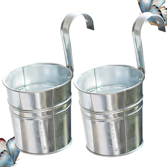 HEMOTON Retro Stripe Iron Sheet Flower Bucket with Strong Load Bearing for Home Storage Use Silver 2 Pcs
