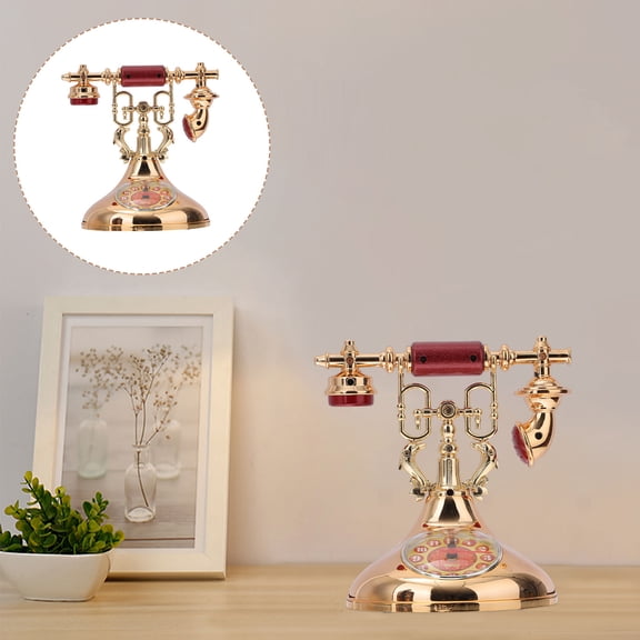 HEMOTON Retro Telephone Decorations Clock Unique Desktop Ornament Vintage