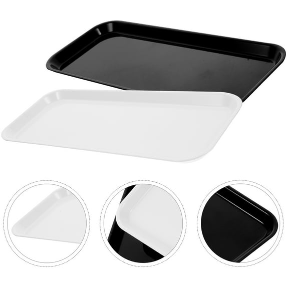 UPGRATOR Dessert Serving Tray Rectangle Plates Black Abs 2Pcs 15X6X0.8In