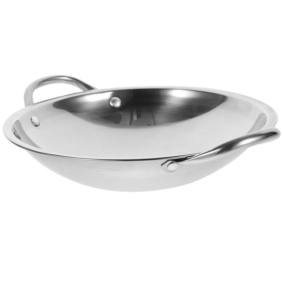 HEMOTON  Round Bottom Hot Pot Small Wok Kitchen Steel Griddle Silver
