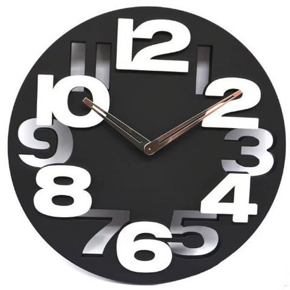 SOPOTUTU Modern Minimalist Black Wall Clock, Silent Non-Ticking, Hard Plastic, Contemporary Home Decor, 1 Piece