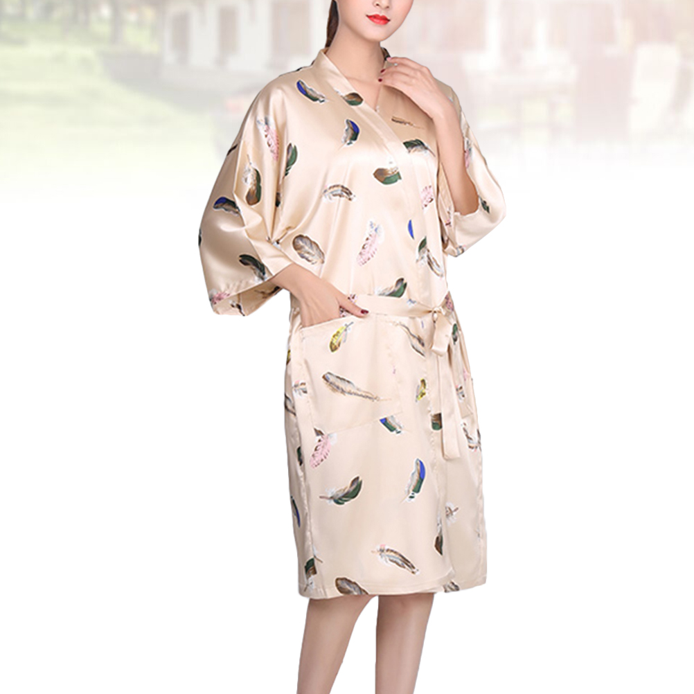 HEMOTON Satin Robe Easy to Wear Salon Gown 61X100CM Golden - Walmart.com