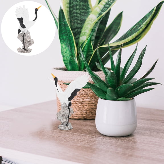 HEMOTON Shape White Crane Ornament Garden Decoration 12X11X7cm