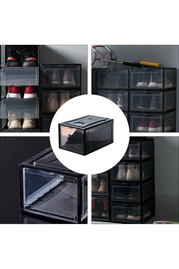 1Pc Drawer Style Black Transparent Shoes Cabinet with Reinforced Connection and Stackable Features