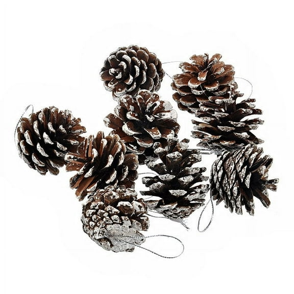 EXHUMKY Christmas Decorative Lifelike Pinecone Silver 9Pcs Set 1.6In