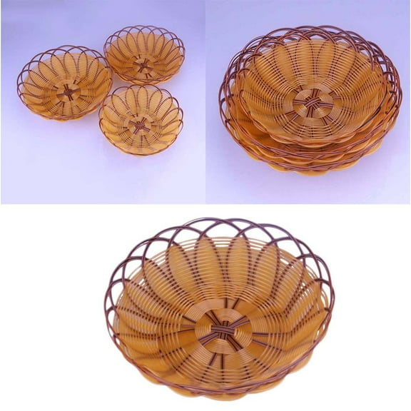 HEMOTON Simulated Rattan Woven Basket for Home Storage and Display Premium Plastic Khaki Large Size